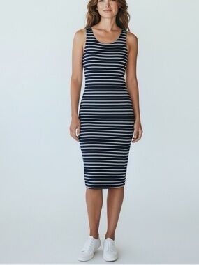 Marine Layer Navy and White Striped Tank Midi Dress